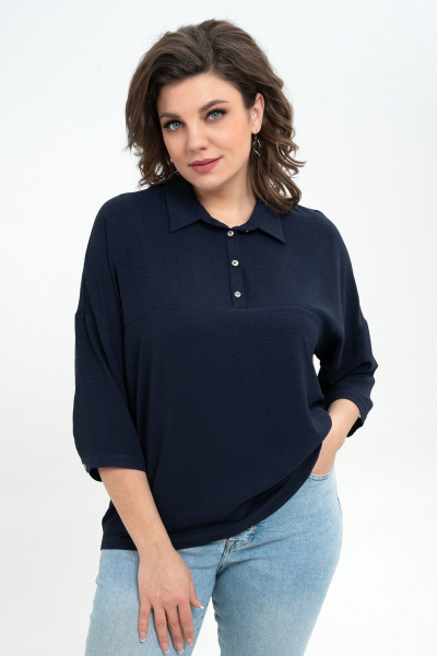 Блуза из текстиля с кокеткой и манжетами Пинск-Стиль 3076 темно-синий - фото 6
