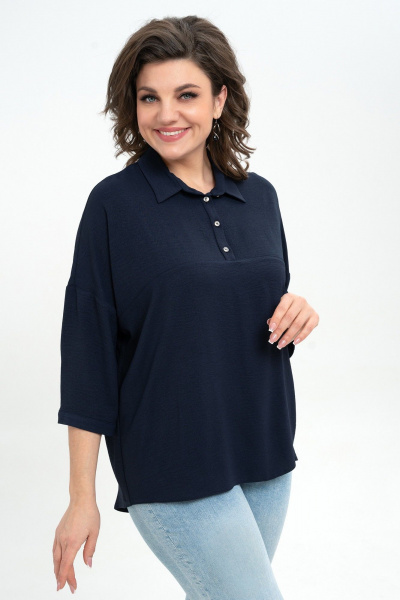 Блуза из текстиля с кокеткой и манжетами Пинск-Стиль 3076 темно-синий - фото 4