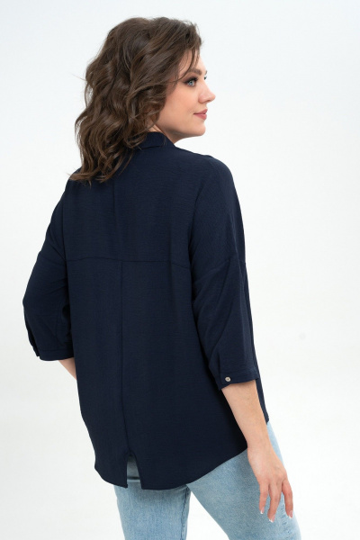 Блуза из текстиля с кокеткой и манжетами Пинск-Стиль 3076 темно-синий - фото 2