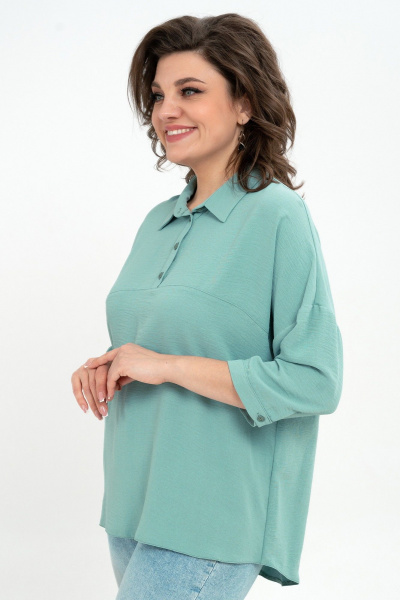 Блуза из текстиля с кокеткой и длинным рукавом Пинск-Стиль 3076 мятный - фото 6