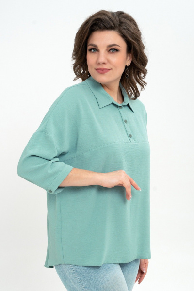 Блуза из текстиля с кокеткой и длинным рукавом Пинск-Стиль 3076 мятный - фото 5