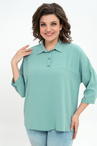 Блуза из текстиля с кокеткой и длинным рукавом Пинск-Стиль 3076 мятный - фото 4