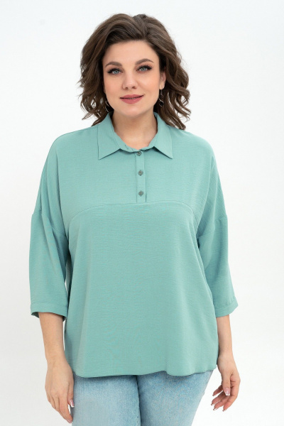 Блуза из текстиля с кокеткой и длинным рукавом Пинск-Стиль 3076 мятный - фото 3
