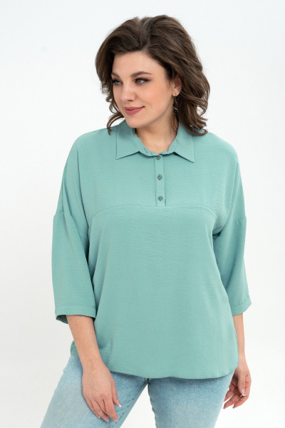 Блуза из текстиля с кокеткой и длинным рукавом Пинск-Стиль 3076 мятный - фото 1