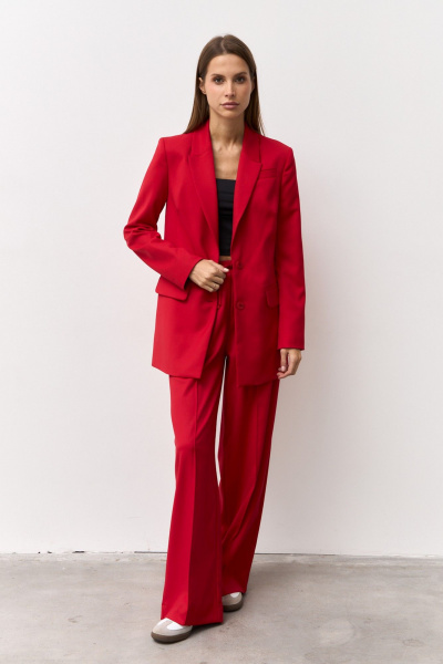 Костюм жакет и брюки в деловом стиле из вискозы Luitui R4049 красный - фото 5