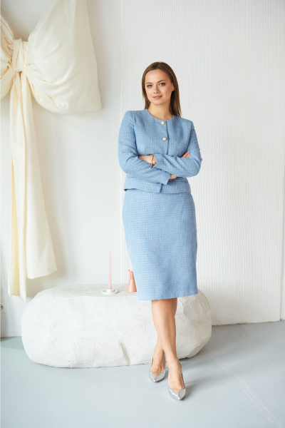 Классический жакет и юбка из текстиля для делового стиля MarSo 2432 серо-голубой - фото 5