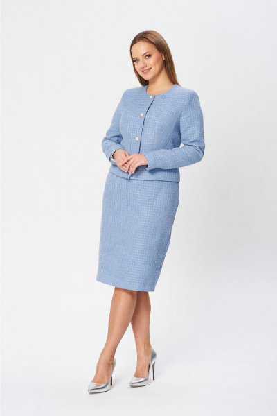 Классический жакет и юбка из текстиля для делового стиля MarSo 2432 серо-голубой - фото 3