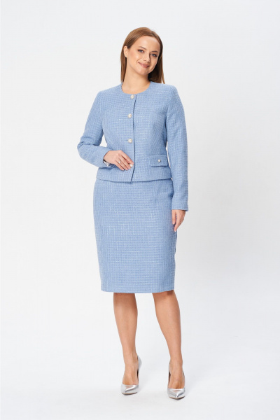 Классический жакет и юбка из текстиля для делового стиля MarSo 2432 серо-голубой - фото 1