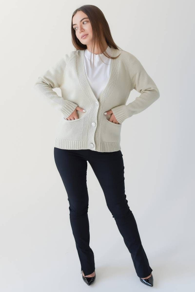 Кардиган из мягкого трикотажа с накладными карманами Romgil 391ПТЗ светло-бежевый - фото 5