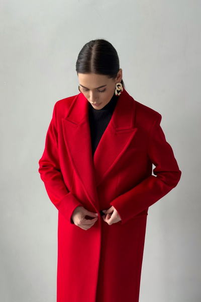 Пальто двубортное из шерсти с прорезными карманами Allma C-04-10 красный - фото 8
