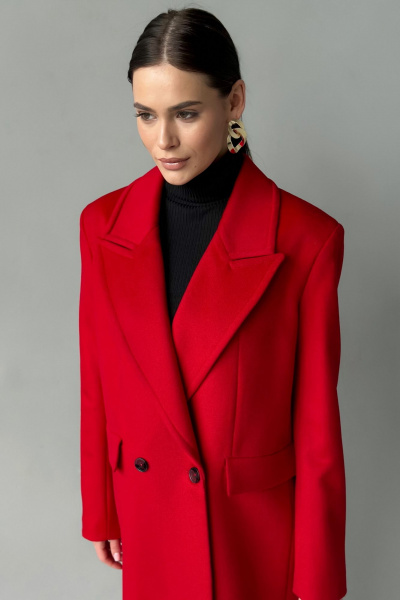 Пальто двубортное из шерсти с прорезными карманами Allma C-04-10 красный - фото 7