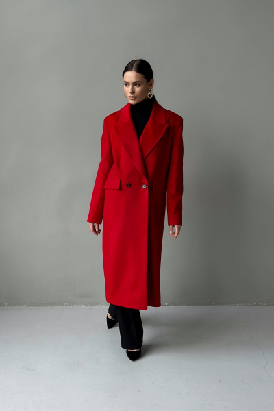 Пальто двубортное из шерсти с прорезными карманами Allma C-04-10 красный - фото 5