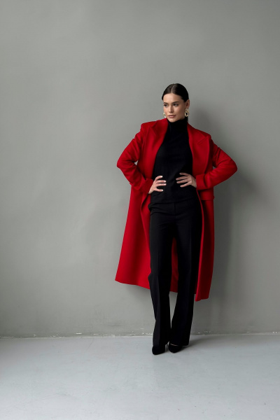 Пальто двубортное из шерсти с прорезными карманами Allma C-04-10 красный - фото 4