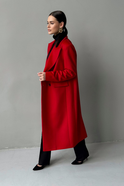 Пальто двубортное из шерсти с прорезными карманами Allma C-04-10 красный - фото 3