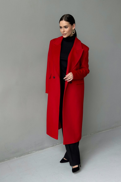Пальто двубортное из шерсти с прорезными карманами Allma C-04-10 красный - фото 2