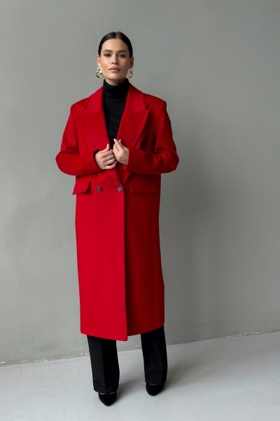 Пальто двубортное из шерсти с прорезными карманами Allma C-04-10 красный - фото 1