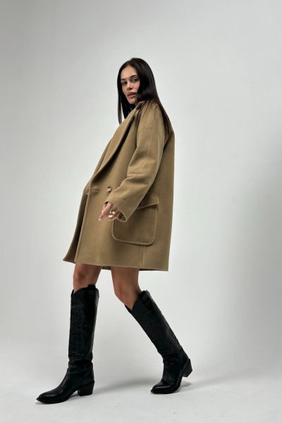 Полупальто из шерсти с двубортной застежкой Allma C-07-21 мокко - фото 1