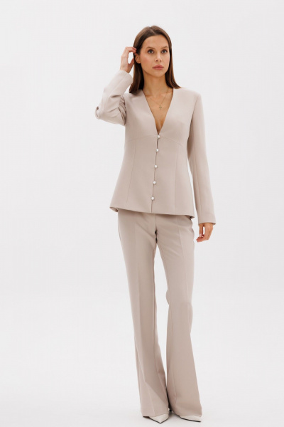 Брюки расклешенные с высокой посадкой из костюмной ткани THE NAME 2272 бежевый - фото 6