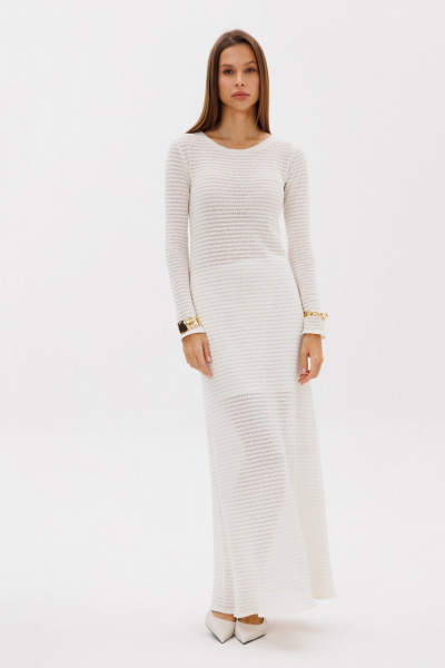 Макси платье из кружевного трикотажа с юбкой на резинке THE NAME 2372 молочный - фото 1