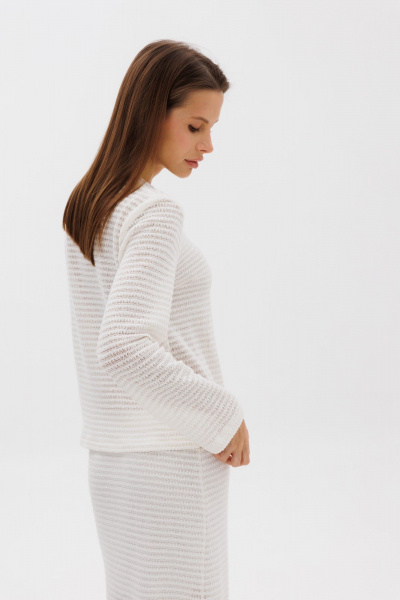 Молочный кардиган из трикотажа с металлическими пуговицами THE NAME 2373 молочный - фото 4