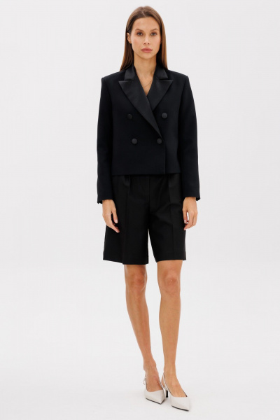 Деловой двубортный жакет из премиальной ткани с атласными лацканами THE NAME 2375 - фото 7