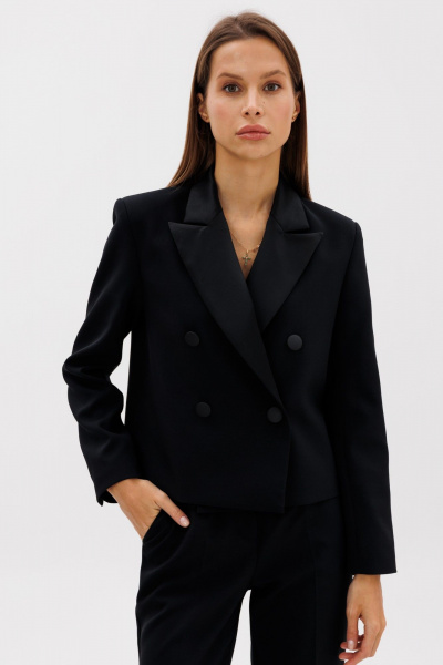 Деловой двубортный жакет из премиальной ткани с атласными лацканами THE NAME 2375 - фото 2