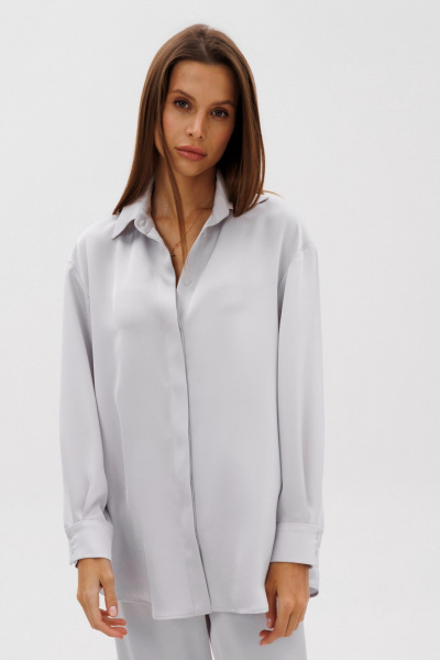 Блуза из атласа с мраморным серым рисунком свободный крой THE NAME 2381 светло-серый - фото 2