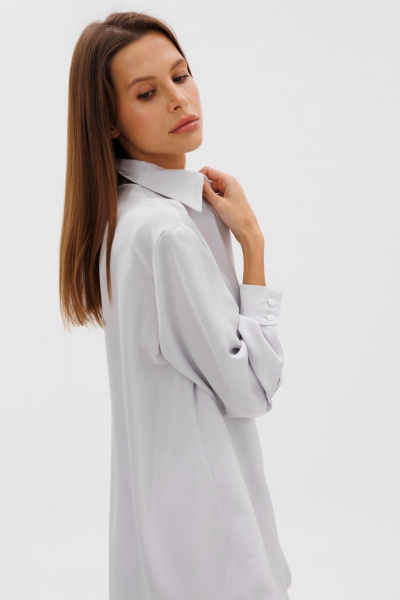 Блуза из атласа с мраморным серым рисунком свободный крой THE NAME 2381 светло-серый - фото 5