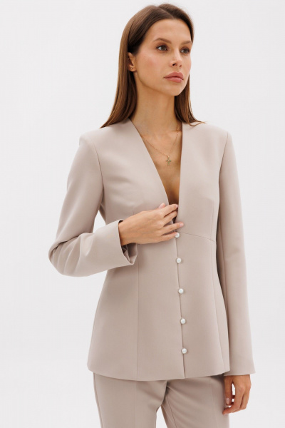 Бежевый костюм из текстиля: жакет и расклешенные брюки THE NAME 2383 - фото 4