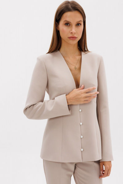 Бежевый костюм из текстиля: жакет и расклешенные брюки THE NAME 2383 - фото 3