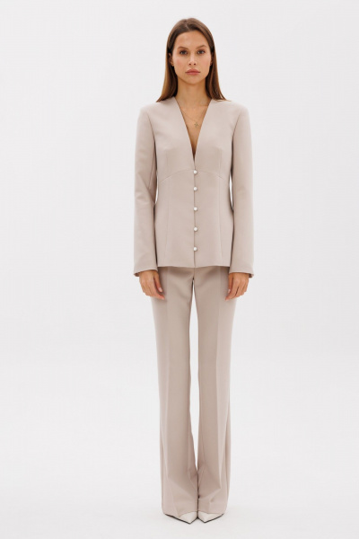 Бежевый костюм из текстиля: жакет и расклешенные брюки THE NAME 2383 - фото 2
