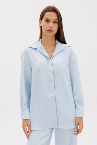 На каждый день комплект брюки и рубашка из атласа THE NAME 2384 голубой - фото 3