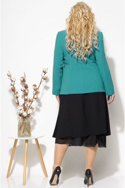 Деловой костюм жакет и юбка с шифоном и разрезами Fortuna ШЖ 249 бирюзовый - фото 2