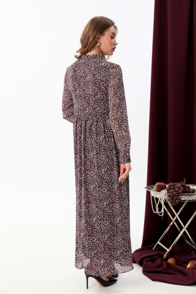 Мультиколор макси платье с V-образным вырезом и подкладкой NikVa 801-5 винная_абстракция - фото 7