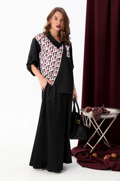 Жакет рубашечного типа асимметричный на каждый день NikVa 902-3 чёрный+ромбы_бордо - фото 6