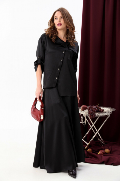 Жакет рубашечного типа с косой застежкой и карманом NikVa 902-4 чёрный - фото 6