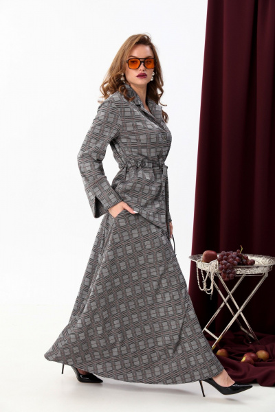 Двухпредметный костюм из жакета и юбки со спущенной линией NikVa 917-5 серая_клетка - фото 7