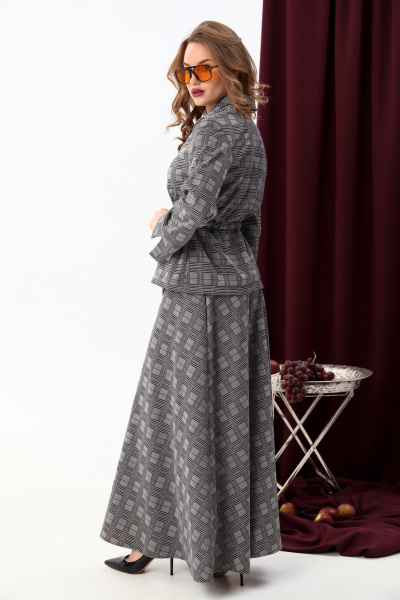 Двухпредметный костюм из жакета и юбки со спущенной линией NikVa 917-5 серая_клетка - фото 6