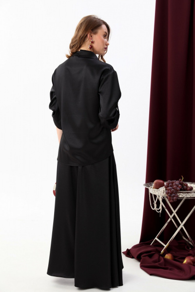 Костюм комбинированный жакет и юбка с застежкой на пуговицы NikVa 928-4 чёрный - фото 3