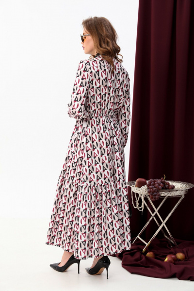 Комбинированное платье с воланом и завышенной талией NikVa 939-3 ромбы_бургунди - фото 8