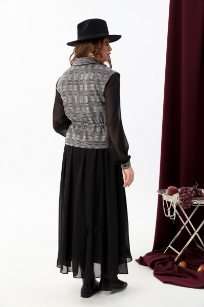 Комбинированное платье из двух тканей с асимметричным низом NikVa 900-4 серая клетка+чёрный - фото 3