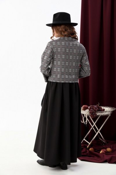 Платье прямого силуэта из текстиля с отделочной тканью NikVa 924-5 серая клетка+чёрный - фото 7