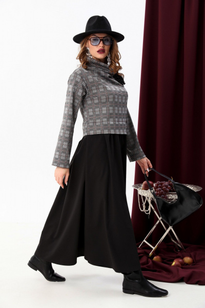 Платье прямого силуэта из текстиля с отделочной тканью NikVa 924-5 серая клетка+чёрный - фото 6