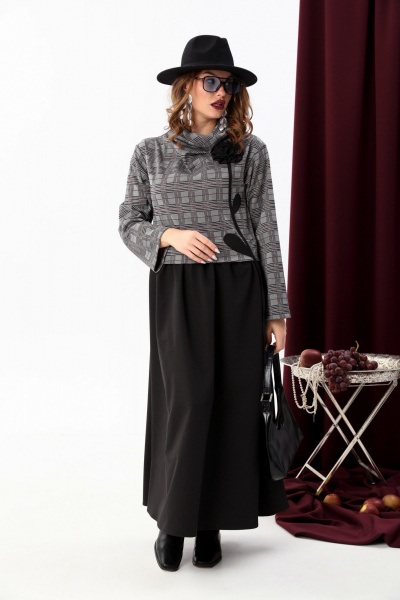 Платье прямого силуэта из текстиля с отделочной тканью NikVa 924-5 серая клетка+чёрный - фото 3