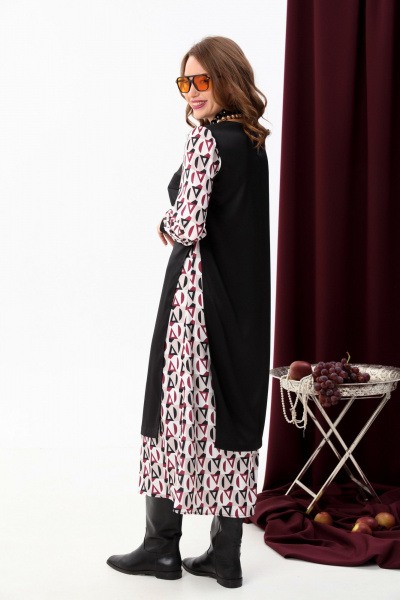 Платье комбинированное с А-силуэтом и ремнем из экокожи NikVa 926-2 ромбы бургунди и чёрный - фото 10