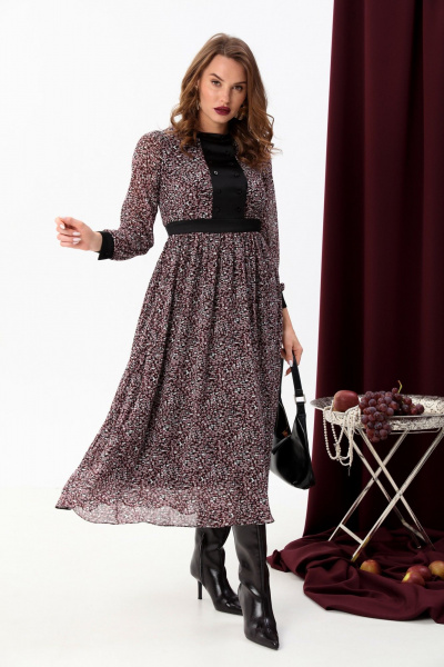 Приталенное платье с бюстгальтером и поясом из текстиля NikVa 941-1 винная абстракция - фото 5