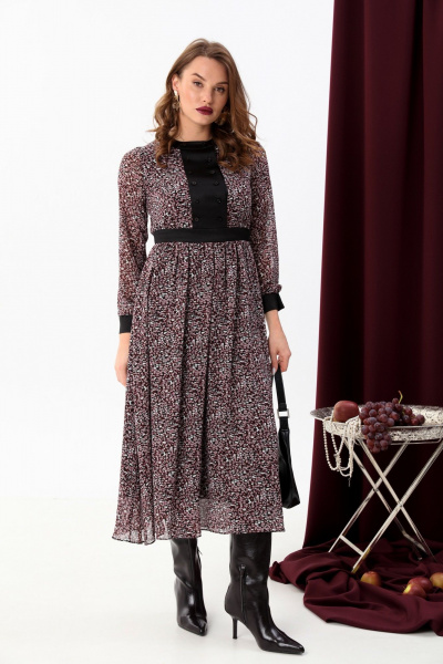 Приталенное платье с бюстгальтером и поясом из текстиля NikVa 941-1 винная абстракция - фото 4