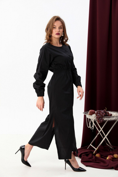 Платье-рубашка и манишка в комплекте, свободный крой NikVa 942-1 чёрный+серая клетка - фото 4