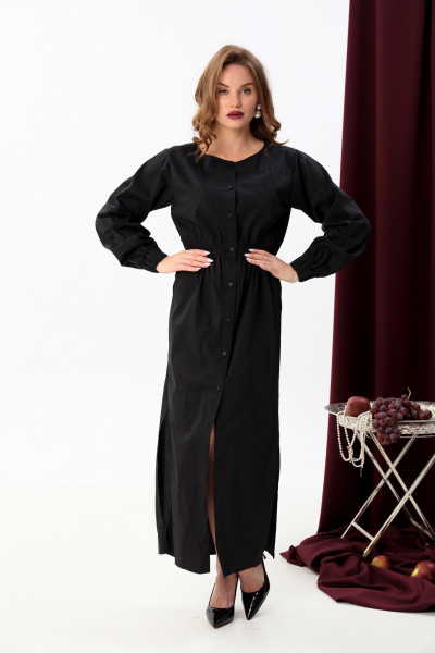 Платье-рубашка и манишка в комплекте, свободный крой NikVa 942-1 чёрный+серая клетка - фото 2
