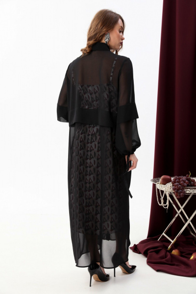 Платье с складками и комбинированным нижним платьем NikVa 943-1 чёрный+бургунди ромбы - фото 7